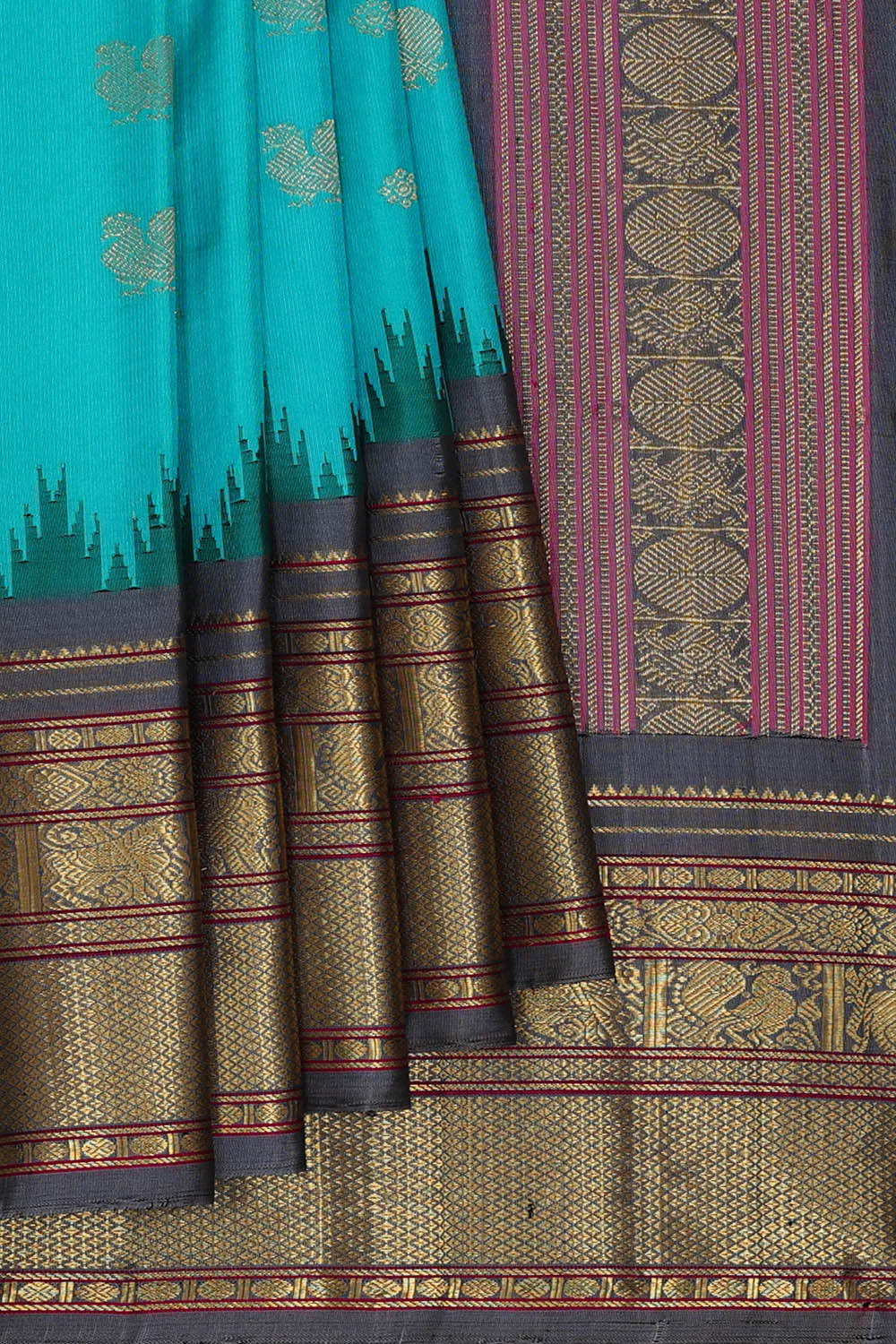 Image of Gadwal Silk Sky Blue Saree